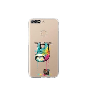 Huawei Y7 2018 ile Uyumlu Splash Tembel Hayvan Tasarımlı Şeffaf Silikon Kılıf
