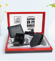 BK Gift Kişiye Özel Dünyanın En İyi Babası Tasarımlı Mesajlı Kutuda Cüzdan Çakmak Kalem Anahtarlık Kravat ve Kol Düğmesi Hediye Seti-6