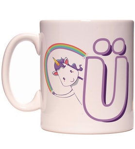 Ü Harfi Unicorn Boynuzlu At Tasarım Renkli Harfli Kupa Bardak