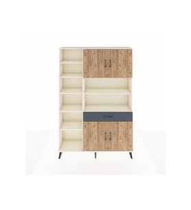 Arges Dolap 10 Raflı Tek Çekmeceli 4 Kapaklı 132x30x195 Aytaşı-Çam/Antrasit