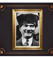 Altın Varaklı Çerçeveli Paspartulu Atatürk Tablo z5175 (Gold)