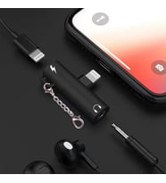 İPhone 3.5mm Kulaklık Ve Şarj Dönüştürücü Başlık Adaptör-(5775) - LOHO1110-8463 (Gold)