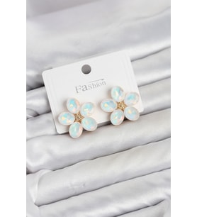 Beyaz Renk Kristal Taşlı Çiçek Model Kadın Küpe TJ-BKP11933