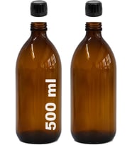 Amber Ecza Şişesi, 500 ml, Kahverengi Cam, Plastik Contalı Kilit Kapak, Hava ve Sıvı Sızdırmaz, 28mm Ağız Çaplı, Parfüm Demlemek İçin Uygun, 2 Adet (500 ml, Siyah Kapak)