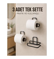 3 Adet Siyah Yapışkanlı Duvar Tipi Rulo Kağıt Tutucu Seti