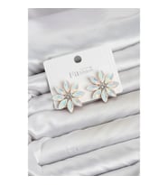 Mey İthalat® Beyaz Renk Kristal Taşlı Lotus Çiçek Model Kadın Küpe