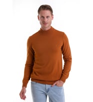 Hatemoğlu Camel Regular Fit Düz Yarım Balıkçı Yaka Triko Kazak
