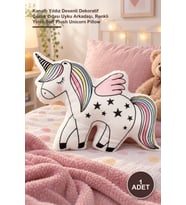 Kanatlı Yıldız Desenli Yumuşak Peluş Unicorn Yastık
