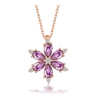 Aya Diamond Gümüş Rose Mor Lotus Çiçeği Kolye