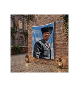 Kalpaklı Atatürk Portresi poster Bayrak Raşel Kumaş 100x150 cm ATA81