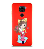 Xiaomi Redmi Note 9 Soft Premier Kapak Vespagirl Tasarımlı Silikon Kılıf - Kırmızı (Şeffaf)
