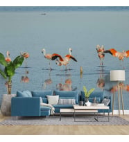 Deniz ve Flamingo Temalı Duvar Kağıdı