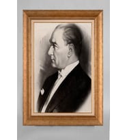 Altın Varaklı Çerçeveli Paspartulu Atatürk Tablo a361 (Gold)