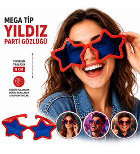 Mega Tip Yıldız Parti Gözlüğü Kırmızı Renk