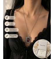 Gotik Örümcek Kabartmalı Çerçeve Kolye Unisex Vintage Kırmızı Detaylı 60 cm Zincir