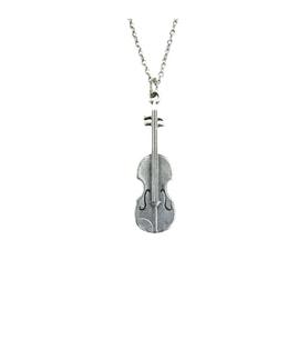 Keman Figürlü Metal Kolye – Unisex Müzik Aletli Takı 60 cm Zincir (Gümüş)