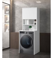Kapaklı Raflı Çamaşır Makinesi Dolabı 65x58x183cm  (Beyaz)