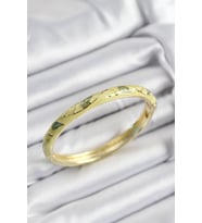 Mineli Pirinç Fıstık Yeşili Yaprak Motifli Gold Renk Kadın Kelepçe 5886 - HPSBYI9766-6228