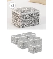5 Adet Gri Yaprak Desenli Küçük Boy Baza Altı Çorap Valiz Düzenleyici Çeyizlik Organizer Hurç