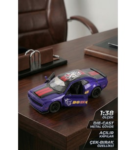 1:38 Ölçek Dodge Challenger Demon Metal Oyuncak Araba - Çek Bırak Açılır Kapılı Mor