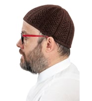 Orlon Örme Kışlık Yün Bere Takke Baklava Desen Kahverengi