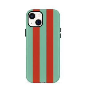 iPhone 15 Plus Vorian Çift Katmanlı MagSafe Kılıf Terracotta Mint Stripe