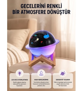 Gece lambası özellikli taşınabilir nemlendirici ve aromaterapi cihazı USB girişli