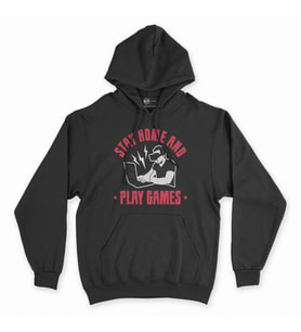 Kırmızı Stay Home Play Game Siyah Kapşonlu Sweatshirt Hoddie