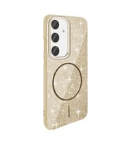 Coverzone Samsung Galaxy S24 Fe ile uyumlu Parlayan Simli Y�zey Renkli Magsafe ile uyumlu W?reless ?arj �zellikli X Z-Okso Galaxy S24 Fe i�in Kapak Gold