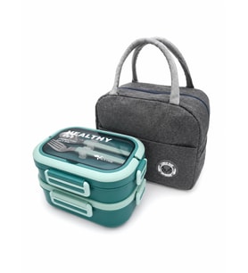 Valkyrie 304 Çelik Bölmeli Lunch Box Seti Termal Çantalı, Bölmeli, Çatal Kaşıklı, Sızdırmaz Yemek Kabı Su yeşili