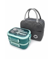 Valkyrie 304 Çelik Bölmeli Lunch Box Seti Termal Çantalı, Bölmeli, Çatal Kaşıklı, Sızdırmaz Yemek Kabı Su yeşili