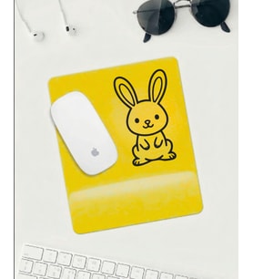 Sevimli Tavşan Desenli Mousepad –Sarı Zemin Kaymaz Tabanlı Mouse Pad
