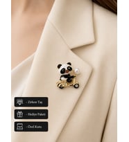 Sevimli Panda Scooter Broş – İnci Detaylı Şık Kadın Yaka İğnesi