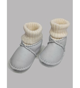 Bebek Unisex Organik Kuzu Derisi Çoraplı İlk Adım Ayakkabısı Panduf Patik - NG3086 (Bej)