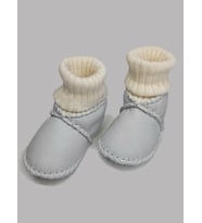 Bebek Unisex Organik Kuzu Derisi Çoraplı İlk Adım Ayakkabısı Panduf Patik - NG3086 (Bej)