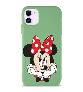Apple iPhone 11 Uyumlu Lansman Kılıf Minnie Mouse Tasarımlı Altı Kapalı İçi Kadife Kaplı  Kapak (Şeffaf)