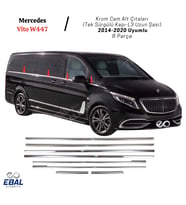 Mercedes Vito W447 Krom Cam Alt Çıtaları 8 Parça (Tek Sürgülü Kapı-L3 Uzun Şasi) 2014-2020 P.Çelik (Gümüş)