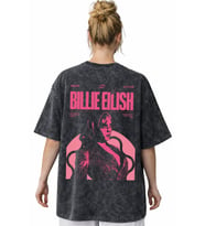 Tasarım Billie Eilish Şarkıcı Sırt Baskılı Unisex Oversize Vintage Yıkamalı Tişört