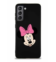 Samsung Galaxy S21 Soft Premier Kapak Minnie Mouse-C Tasarımlı Silikon Kılıf - Siyah (Şeffaf)