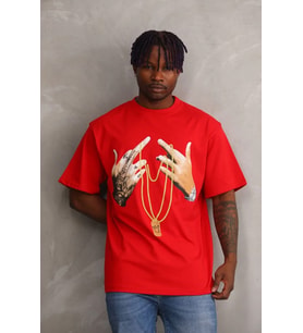 Erkek Baskılı T-Shirt Kısa Kol Bisiklet Yaka Rahat Kalıp Tişört - Kırmızı