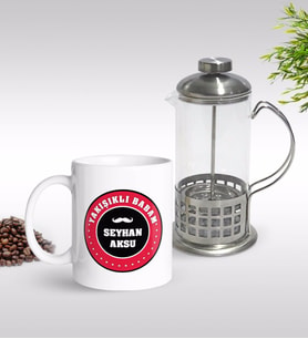 BK Gift Kişiye Özel Yakışıklı Babam Tasarımlı Kupa & French Press Seti-1 (Model 1)