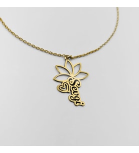 925 Ayar Gümüş Kişiselleştirilebilir Lotus Figürlü İsim Kolye (Gold)