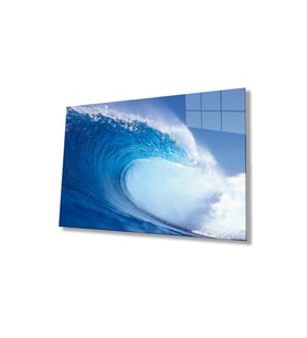 Deniz Dalgası Manzarası Cam Tablo 4mm Dayanıklı Temperli Cam, Sea Waves Glass Wall Art (Çok Renkli)