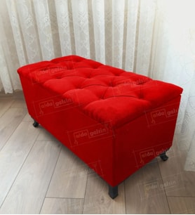 Lüks Sandıklı Kapitoneli Ayakucu Puf Bench 120 cm Siyah Ayak (Kırmızı)
