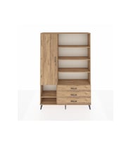 Arges Gardrop 9 Raflı 3 Çekmeceli Tek Kapaklı  132x30x195 Çam-Çam