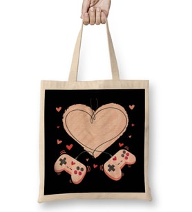 Video Gamer Valentines Day with Controllers Heart 01 Bez Çanta Uzun Saplı