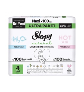 Sleepy Natural Double Soft Bebek Bezi Ultra Paket 4 Beden 100 Adet