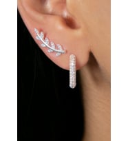 Elika Silver Kadın Yaprak ve Dikdörtgen Model İkili 925 Ayar Gümüş Küpe Set
