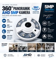 360° Panoramik Akıllı Kamera -5MP AHD- 6 Ledli GECE GÖRÜŞÜ ve Çift Yönlü Ses Desteği - Kör Noktasız