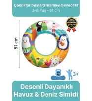 Premium Dayanıklı Güvenli 80 Kg 51 Cm Çocuk Eğlenceli Hayvanlar Desenli Deniz Havuz Yüzme Simidi